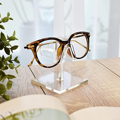 MOOCA 3 Pieces Set Premium Acrylic Eyeglasses Frame Riser Display Stand, Sunglasses Rack, Sunglass Organizer, Eyeglass Holder, Acrylic Eyewear Display, Single Frame for Each Holder - color: clear