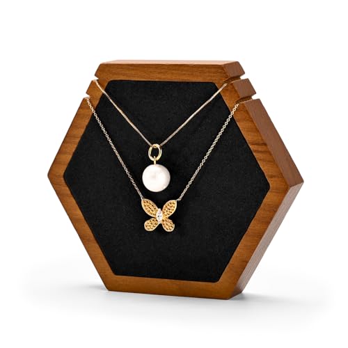 Solid Wood Hexagon Necklace Holder Stand Retail Hanging Jewelry Necklace Stand Display for Vendors(Black) - color: Black