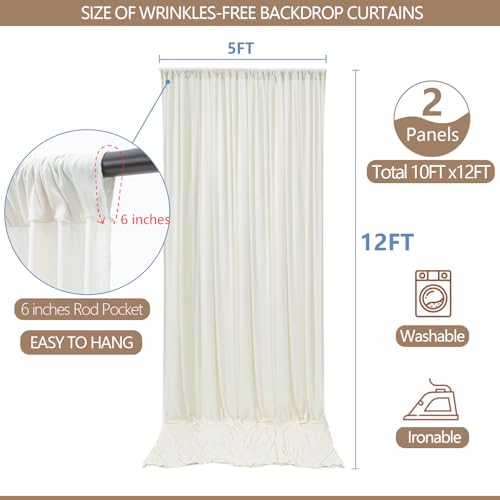 ESGOTBME 10ft x 12ft Wrinkle Free Ivory Backdrop Curtain for Parties Soft Fabric Drapes Wedding Curtain Backdrop for Birthday Party Decorations Background for Photography - color: Ivory, size: W5' x H12'(2 panels)