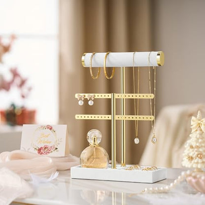bussdis 2 Tier Bracelet Holder Display - Detachable T Bar White Velvet Bracelet Holder, Jewelry Holder Organizer for Bracelet, Necklace, Earrings, Rings - color: White