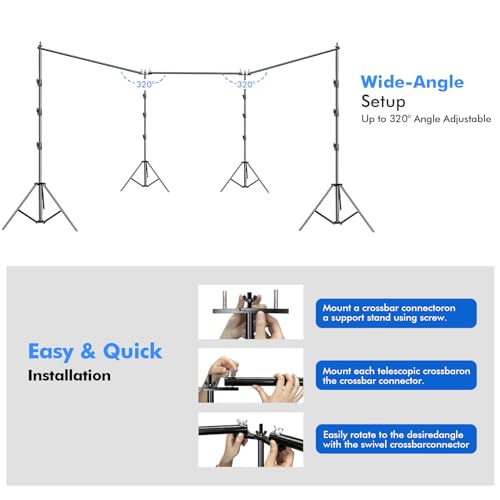 SLOW DOLPHIN Photo Video Studio 30ft (Wide) x 10ft (Tall), Degree Crossbar Rotatable, Angle Adjustable Triple Crossbar Extender Mount, Photography Background Support System, Sand Bags,Clamps