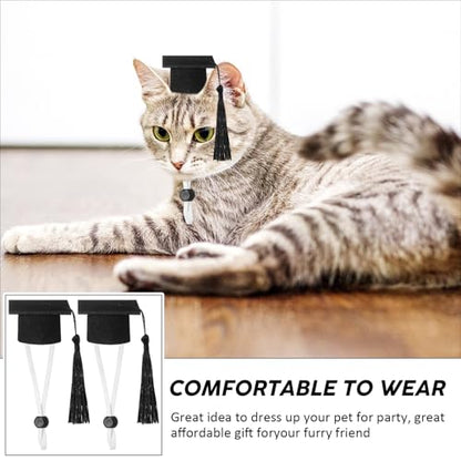 Eccliy 2 Pcs Pet Graduation Caps Mini Bachelor Hats with Tassel for Small Animal Guinea Pigs Hedgehog Bird Turtles Hamster Photo Props Graduation Holiday Festival Party Accessory(Black) - color: Black