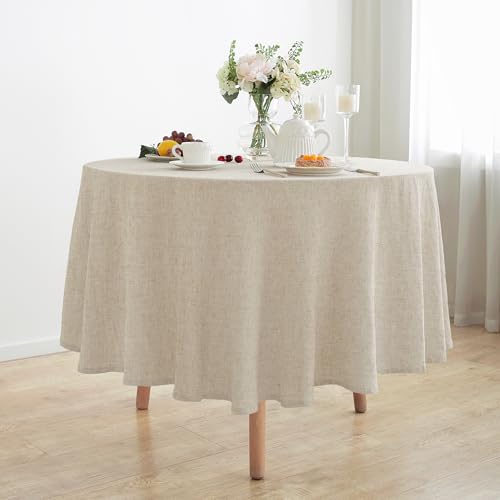 Linen World Round Linen Blend Tablecloth 90" Inch,Linen Loook Soft Cool & Breathable,Machine Washable Natural Table Cloth for Dining,Kitchen,Outdoor,Decorative Thanksgiving Christmas - color: Natural, size: 90" (Round)