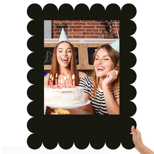 Beeveer 32 x 24 Inch Extra Large Scalloped Blank Photo Booth Props Frame for Selfie Birthday Event, Cutout Picture DIY Frame for Valentines Wedding Bridal Shower Bachelorette Supplies Decor(Black) - color: Black, style: Scalloped