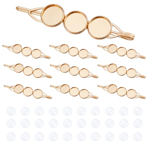 40 Pcs Hair Clips Making Kit, 10 Pcs Iron Hair Bobby Pin Findings 30 Pcs Transparent Half Round Glass Cabochons Blank Dome Hair Bobby Pin Making Kits for Jewelry Makings