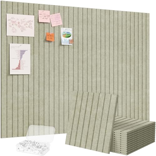 Lifewit Felt Slatted Bulletin Board, 12 Pack Self-Adhesive Panel, 48"x 36" Total Size, Cork Board Alternative, Pin Message Board with 30 Pushpins for Room and Office Decor, Home, Dorm, Green - color: Sage, size: Slat Stripe 12-pack