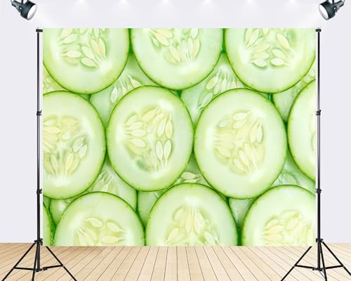 Trykid 10x7ft Fresh Cucumber Slices Backdrop Green Vegetable Food Texture Photography Background Healthy Kitchen Party Decoration Tapestry Photo Booth Prop Fabric - size: 10x7ft