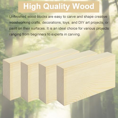 Unfinished Wood Blocks for Crafting, 3X5X1 Inch Wood Carving Blocks, 4 Pcs Solid Wood Blocks for Craft DIY Wood Carving Painting Wall Decorations for Beginners and Adults - size: 3x5x1 Inch