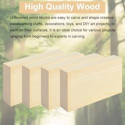 Unfinished Wood Blocks for Crafting, 3X5X1 Inch Wood Carving Blocks, 4 Pcs Solid Wood Blocks for Craft DIY Wood Carving Painting Wall Decorations for Beginners and Adults - size: 3x5x1 Inch