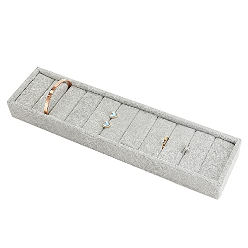 PH PandaHall 10 Slots Bracelet Display Tray, Light Grey Ring Cufflink Organizer Velvet Covered Jewelry Showcase Rectangle Bangle Holder for Dresser Home Storage Retail Show Exhibition - color: Light Gray