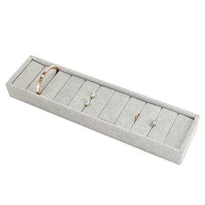 PH PandaHall 10 Slots Bracelet Display Tray, Light Grey Ring Cufflink Organizer Velvet Covered Jewelry Showcase Rectangle Bangle Holder for Dresser Home Storage Retail Show Exhibition - color: Light Gray