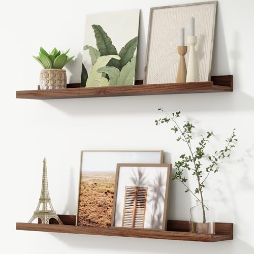 FLYJOE Picture Ledge Shelf, Floating Shelves Set of 2, 32 Inches Nursery Book Shelves for Toys Storage, Kids Bookshelf Wall Mounted for Living Room Bedroom Decor Books Photo Frames, Rustic Brown - color: Brown, size: 32'', Set of 2