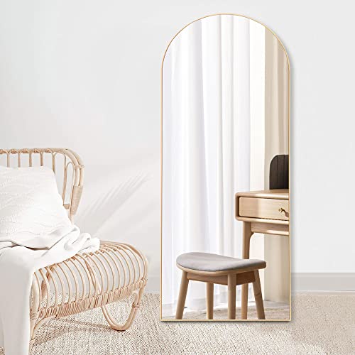 NeuType Arched Full Length Mirror, 65"x22", Large Full Body Mirror with Wood Frame, Shatter Protection, Wall-Mounted Mirrors for Living Room or Dressing Room-Gold(Wood Arched - color: Gold (Wood Arched), size: 65"L x 22"W