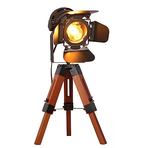 Decoluce Industrial Tripod Floor Table Lamp Vintage Wood Cinema Searchlight Standing Lighting Fixtures Nautical Spotlight Decorations-Not Include E26 Bulbs (Cinema) - size: tripod cinema table lamp