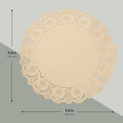 Juvale Paper Placemats - 12-Inch Round, Brown, 250 Count - Disposable Placemats & Lace Doilies - Paper Chargers for Dinner Plates - Tea Party Decorations & Wedding Table Decor - size: 12-Inch