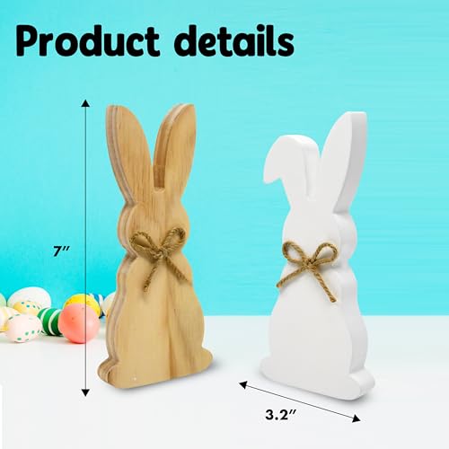Easter Wooden Bunny Decor Set of 3 Rustic Farmhouse Spring Rabbit Table Decorations Wood Block Figurines Tiered Tray Shelf Mantel Display