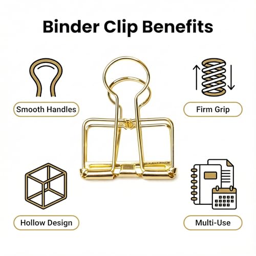 Binder Clips, Gold Hollow Long Tail Paper Clamp Set, 6 Pieces Reusable Metal Document Fasteners for Files, Planners, Desk Organization, Office Supplies - color: Gold