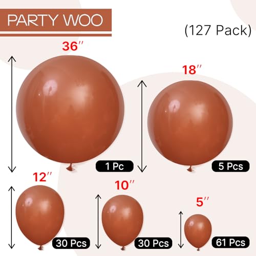PartyWoo Dark Brown Balloons 127pcs Different Sizes of 36 18 12 10 5 Inch Boho Neutral Coffee Tan Balloon Arch Kit Garland for Birthday Boy Baby Shower Jungle Safari Fall Party Decorations Brown-F08 - color: Brown-f08, size: 127PCS