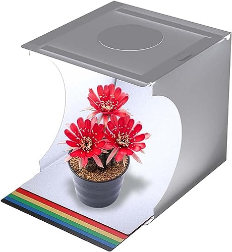 Bower Mini Photo Studio Light Box - 9" Portable Folding Product Photography Shooting Tent Kit with 2 Bright LED Strips, 6 Double Sided Color Backgrounds