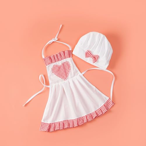 Baby Chef Outfit Apron And Chef Hat Set, Baby Photoshoot Props Boy Newborn Photography Costume Infant Bakery Outfits - color: Red for Girls