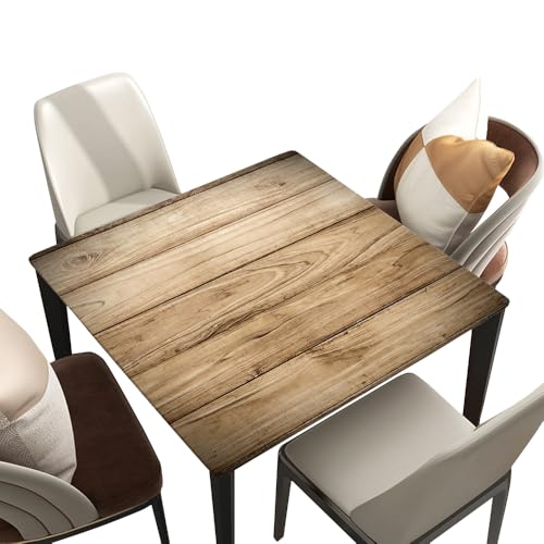 Square Fitted Tablecloth Elastic Edged, Aged Planks Rustic Wood Texture Background, Polyester Table Cloth for Indoor Kitchen, Outdoor Dining, Suit for 24"x24" Square Table - color: Wood Texture -12, size: 24" x 24" (Square)