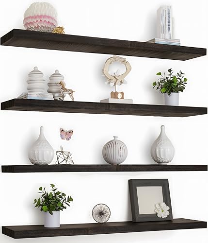 GXYAWPJ 36 Inch Floating Shelves for Wall Rustic Brown Wood Wall Shelves for Bedroom Set of 4 - color: Rustic Brown, size: 36 inch