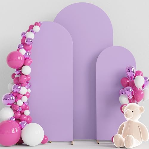 Wokceer Wedding Arch Cover Set of 3 Spandex Fitted Wedding Arch Stand Covers for Round Top Chiara Arch Backdrop Stands Cover for Birthday Party Ceremony Banquet Decoration 4ft,5ft,6ft Lavender - color: Lavender, size: 4FT, 5FT, 6FT
