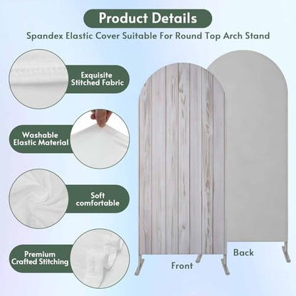 Wood Grain Arch Backdrop Cover 4 FT White Wood Texture Simple Style Country Stretchy Elastic Arch Stand Covers Spandex Arched Background Birthday Wedding Party Decoration (No Stand) - size: 4x1.65ft