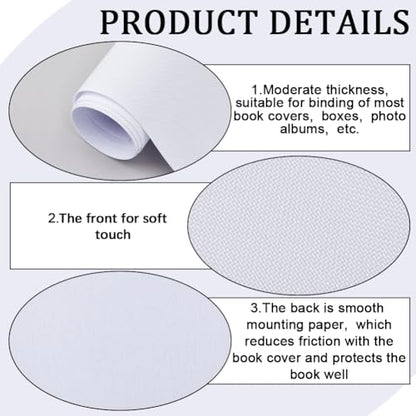 CRASPIRE 51 x 11.8inch Linen Book Cloth for Book Binding Fabric Surface Paper Backed Bookcover Album Scrapbooking Archival DIY Covering Protector Bookcloth Bookbinding Supplies Linen White - color: White
