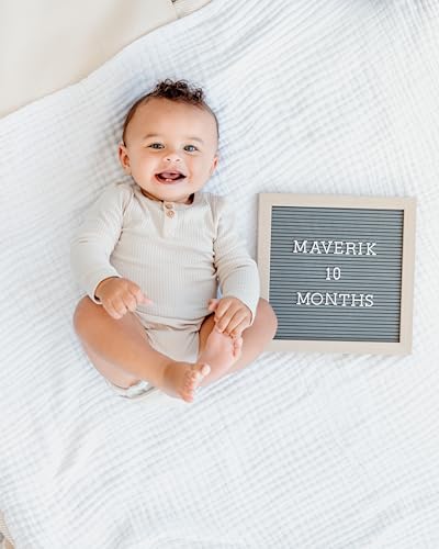Pearhead Felt Wooden Letterboard Set - Ideal Photo Sharing Prop for Baby Announcements, Milestone Keepsake, Custom Message Board and Shower Gift - Includes 188 Letters, Numbers, and Symbols - 10" x 10" Gray - color: Gray Felt Letterboard