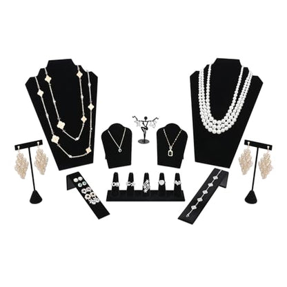 MOOCA 10 Pcs Jewelry Display Set, Easel Necklace Display, Bracelet Holder Stand, Earring Organizer, Ring Holder Stand for Showcase and Store, Premium Black Velvet - color: Style 3, Black Velvet, 10 Pieces