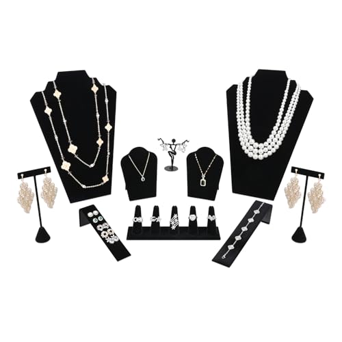 MOOCA 10 Pcs Jewelry Display Set, Easel Necklace Display, Bracelet Holder Stand, Earring Organizer, Ring Holder Stand for Showcase and Store, Premium Black Velvet - color: Style 3, Black Velvet, 10 Pieces