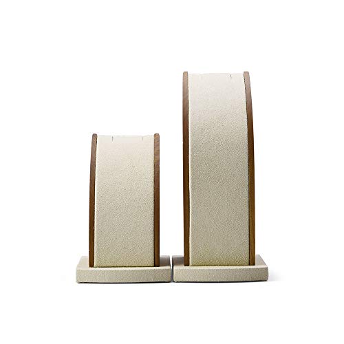 Oirlv 2Pcs/Set Necklace Pendant Display Stand Jewelry Display Holder Solid Wood Base (Creamy-White)