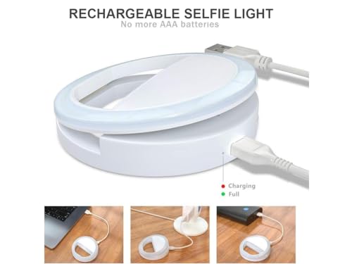Selfie Ring Light for iPhone, Android, Tablet - Rechargeable Clip-on 3 Light Levels