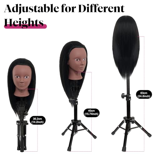 18" Mannequin Head Human Hair with Stand - 100% Real Hair Mannequin Head for Makeup Practice, Cosmetology Manikin Doll Head for Hair Styling, Hairdressing Training Head for Braiding with Tripod,Black - color: Black#1B&Tripod