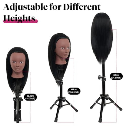 18" Mannequin Head Human Hair with Stand - 100% Real Hair Mannequin Head for Makeup Practice, Cosmetology Manikin Doll Head for Hair Styling, Hairdressing Training Head for Braiding with Tripod,Black - color: Black#1B&Tripod