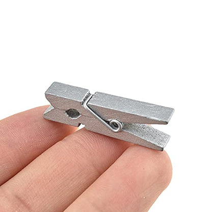 HAHIYO Silver Wooden Clothes Pins Clothespins Small Do NOT Fall Apart 1.38 inches Length 50 Pack Sturdy Strong Springs No Rust No Discoloration for Laundry Bathroom DIY Craft Photos Food Opened Bags - size: Silver 1.38 inches 50 Pack