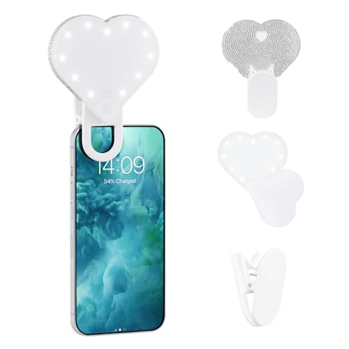 Riki Sweetheart Clip-On LED Makeup Mirror and Selfie Light, Rechargeable with Long-Lasting Battery, CRI 95+ for Phone, Laptop, and iPad, Film for TikTok, Instagram (White Sparkle) - color: White Sparkle