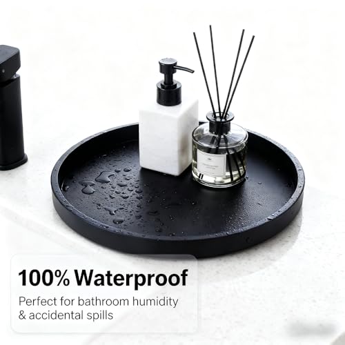 Silicone Bathroom Tray - 9-Inch Round Vanity Tray, Suitable for Candles, Perfumes, Soap Dispensers Black - color: Black