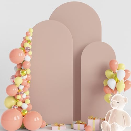 Wokceer Wedding Arch Cover Set of 3 Spandex Fitted Wedding Arch Stand Covers for Round Top Chiara Arch Backdrop Stands Cover for Birthday Party Ceremony Banquet Decoration 4ft,5ft,6ft Nude - color: Nude, size: 4FT, 5FT, 6FT