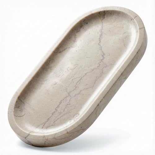 Natural Stone Tray, Marble Vanity Tray for Bathroom & Kitchen Countertop - Organizer for Perfume, Jewelry, Cosmetics 12x6 Inch,Khaki - color: Khaki, size: 12" x 6" x 0.7"
