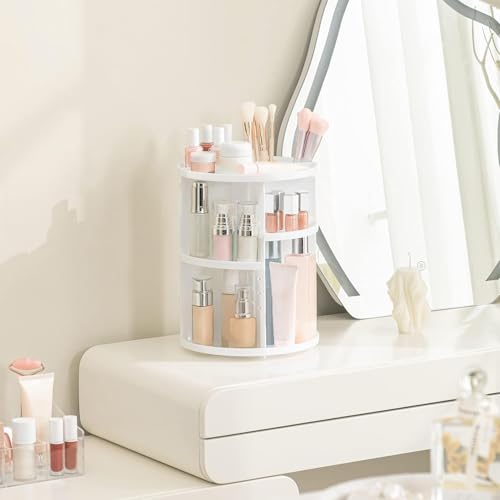 HBlife 360 Rotating Makeup Organizer Adjustable Carousel Large Capacity Revolving Perfume Organizer Skincare Organizers Cosmetic Storage Spinning Holder for Vanity, White - color: White, size: Large