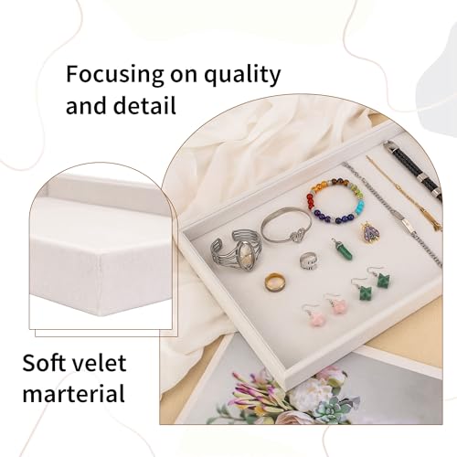 13.8" x 9.5" Velvet Jewelry Tray Jewelry Display Tray Flat Tray, Stackable Empty Plate Trays for Earrings Necklaces Bracelet Rings Display Showcase - Beige - color: Beige, size: Flat Tray 13.8"x9.5"