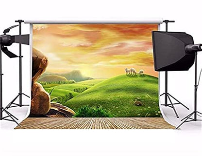AOFOTO Photography Girl Background 10x10ft Backdrop Dreamy Pastoral Scenery Cartoon Painting Rosy Clouds Sheep Grass Hillside Wood Floor Photo Shoot Studio Props Video Artistic Portrait - size: 10x10ft