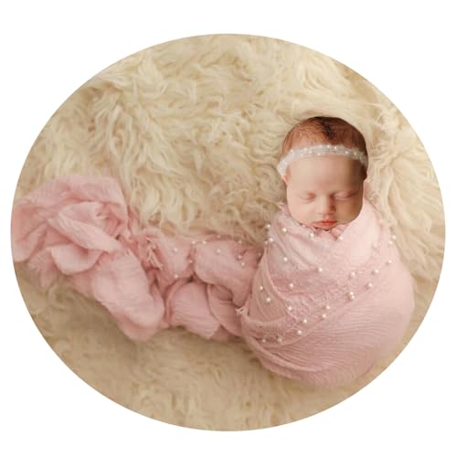 Newborn Photography Props Baby Photoshoots Pearl Wraps Girl Photo Posing Layers with Headband Accessories (Pink) - color: Pink