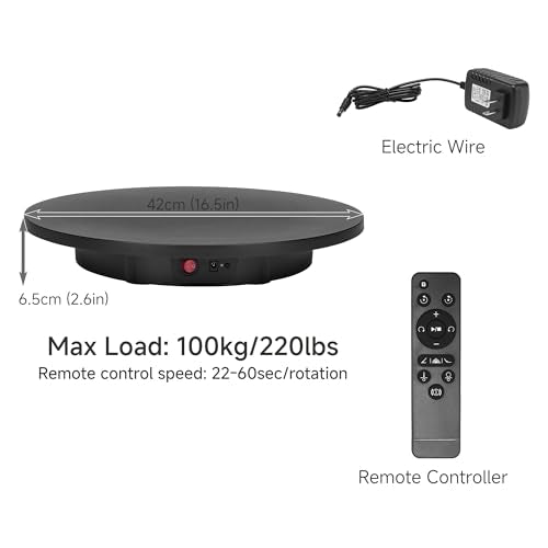 Rotating Display Stand 16.5'' Large Motorized Turntable Stand Spinning Photography Turntable(Black Wired)