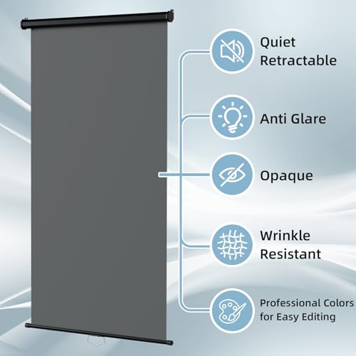 Retractable Gray Photography Backdrop 36" x 59", Portable Roll-Up, Pull-Down Background, Auto-Lock Backdrop Screen for Passport Photo, Product Photography, Headshots, Video Studio - color: Gray