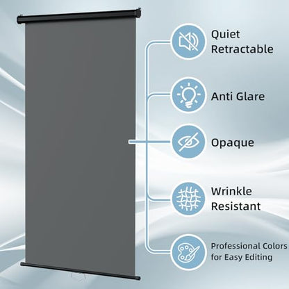 Retractable Gray Photography Backdrop 36" x 59", Portable Roll-Up, Pull-Down Background, Auto-Lock Backdrop Screen for Passport Photo, Product Photography, Headshots, Video Studio - color: Gray