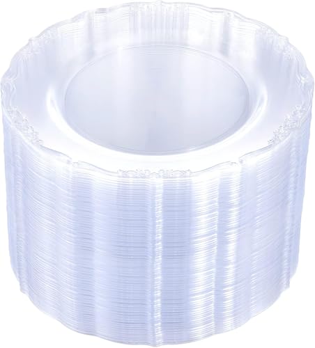 U-QE 60 Pieces Clear Plastic Plates - 10 Inch Clear Disposable Plates - Washable & Reusable - Premium Hard Disposable Dinner Plates - Party Supplies for Birthdays, Celebrations, Wedding and Events - color: Clear