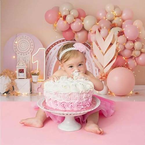 Fabric 5x4ft Girl 1st Birthday Party Backdrop Bohemia Rainbow Sweet One Pink Balloons Scene Photography Background Princess Girl First Birthday Baby Shower Banner Cake Smash Decorations - size: 5x4ft(WxH)